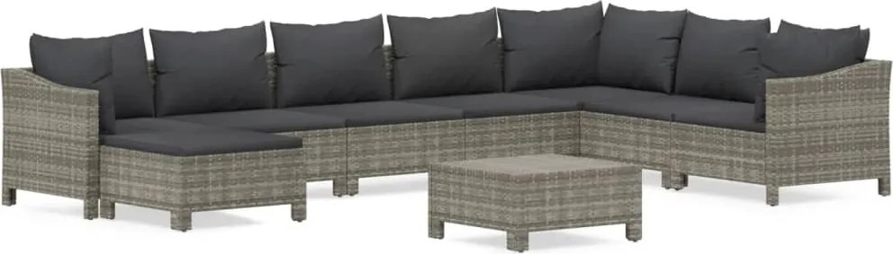 vidaXL Set mobilier de grădină cu perne, 9 piese, gri, poliratan