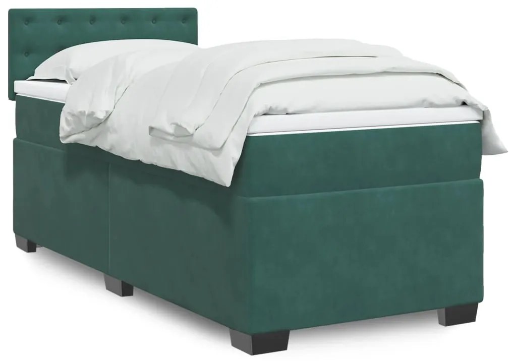 3286189 vidaXL Pat box spring cu saltea, verde închis, 90x190 cm, catifea