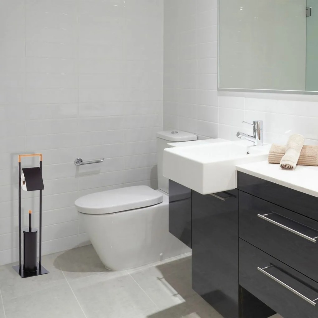 Suport pentru hârtie igienică cu perie Spirella Chic 75 x 19 x 19 cm, negru