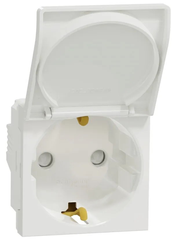 Priza cu impamantare, cu capac, cu obturatoare, 2 module, 16A, alba, Schneider Noua Unica