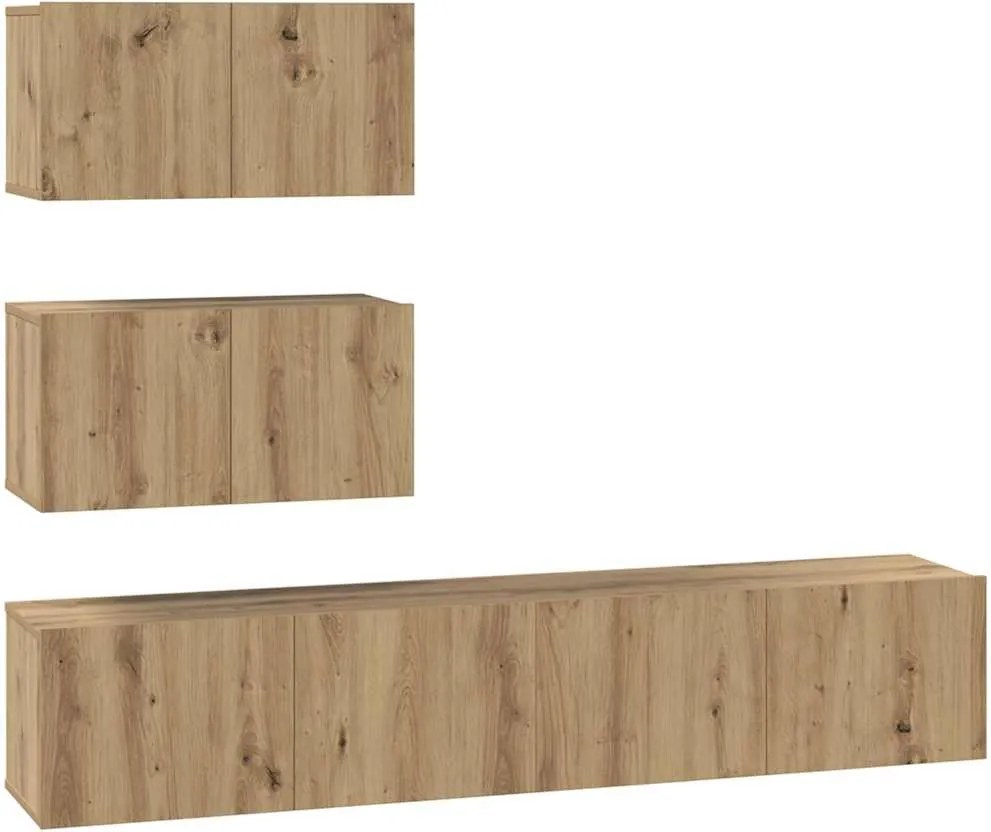 vidaXL Set comodă TV Pe perete 4 pcs Stejar Artizanal Lemn compozit