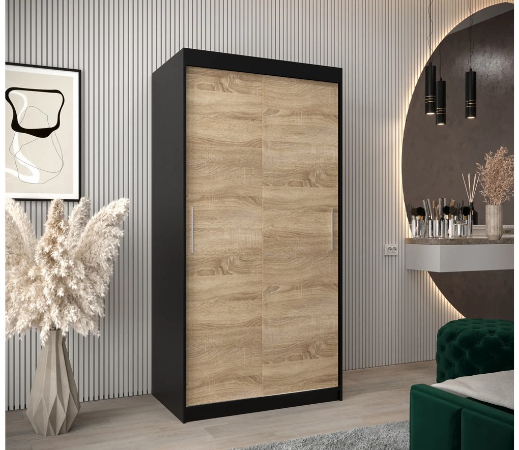 Dulap de haine 100 cm Toki (negru mat + stejar sonoma). 1064796