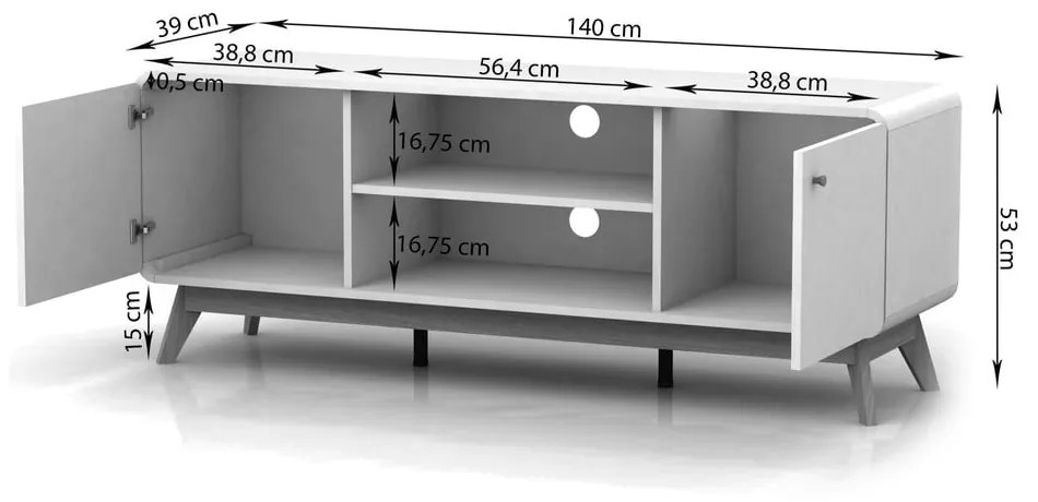 Masă TV albă/în culoare naturală cu aspect de lemn de stejar 140x53 cm Caitlin – Støraa