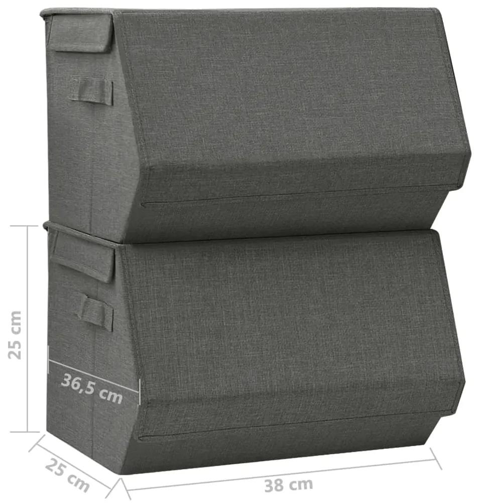 Set cutii depozitare stivuibile capac 2 buc. antracit tesatura 2, Antracit, 38 x 36.5 x 25 cm, 1, 1