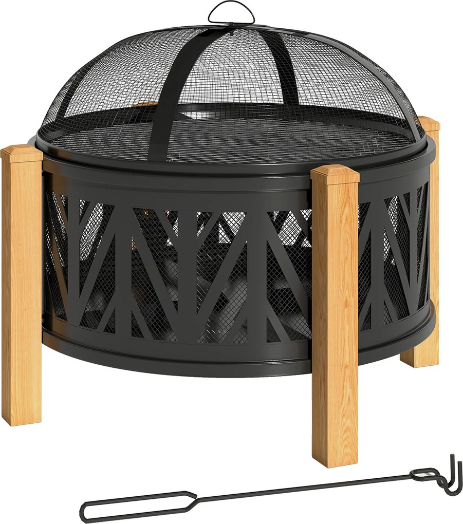 Outsunny Cuva pentru foc 2-in-1 Ø75 x 58 cm Vatră cu protecție la scântei Cârlig de întreținere Grătar Negru | Aosom Romania