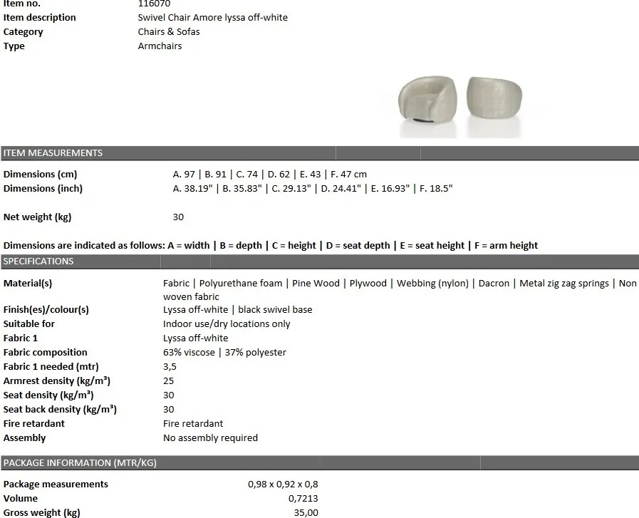 Fotoliu pivotant design elegant LUX Amore, lyssa off-white 116070 HZ