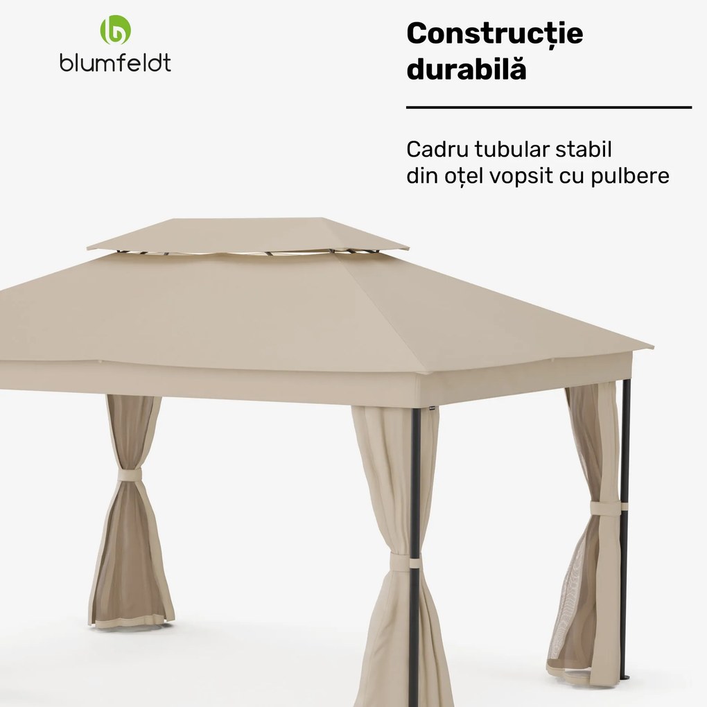 Blumfeldt Foișor Mondo Dual 3x4 cu acoperiș dublu și plasă împotriva insectelor.