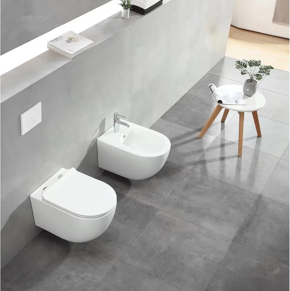 Set vas WC suspendat Inter Ceramic alb lucios cu capac