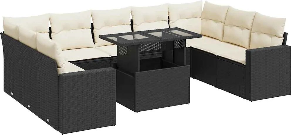 vidaXL Set canapele de grădină cu perne, 10 piese, negru, poliratan