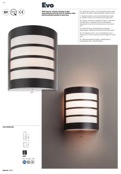 Aplică de exterior EVO 1xE27/11W/230V IP44 Redo 9001