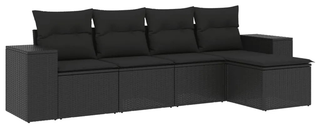 3254822 vidaXL Set mobilier de grădină cu perne, 5 piese, negru, poliratan