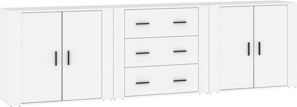 vidaXL Servante, 3 piese, alb, lemn prelucrat