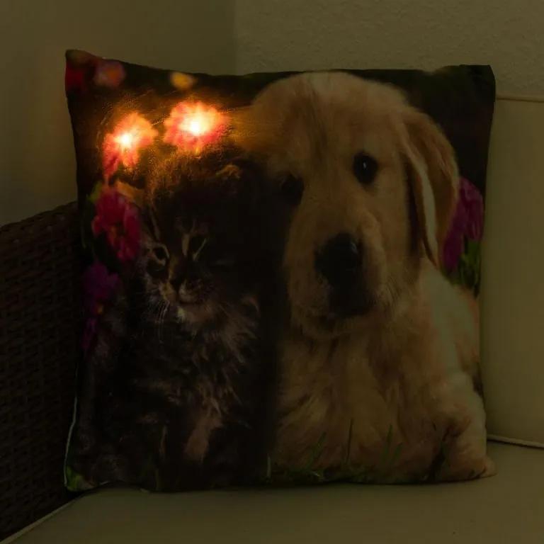 Pernă decorativă cu LED Pisică și câine-38x38cm
