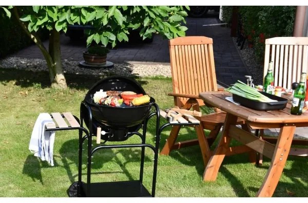 Grătar portabil cu cărbuni, negru/lemn