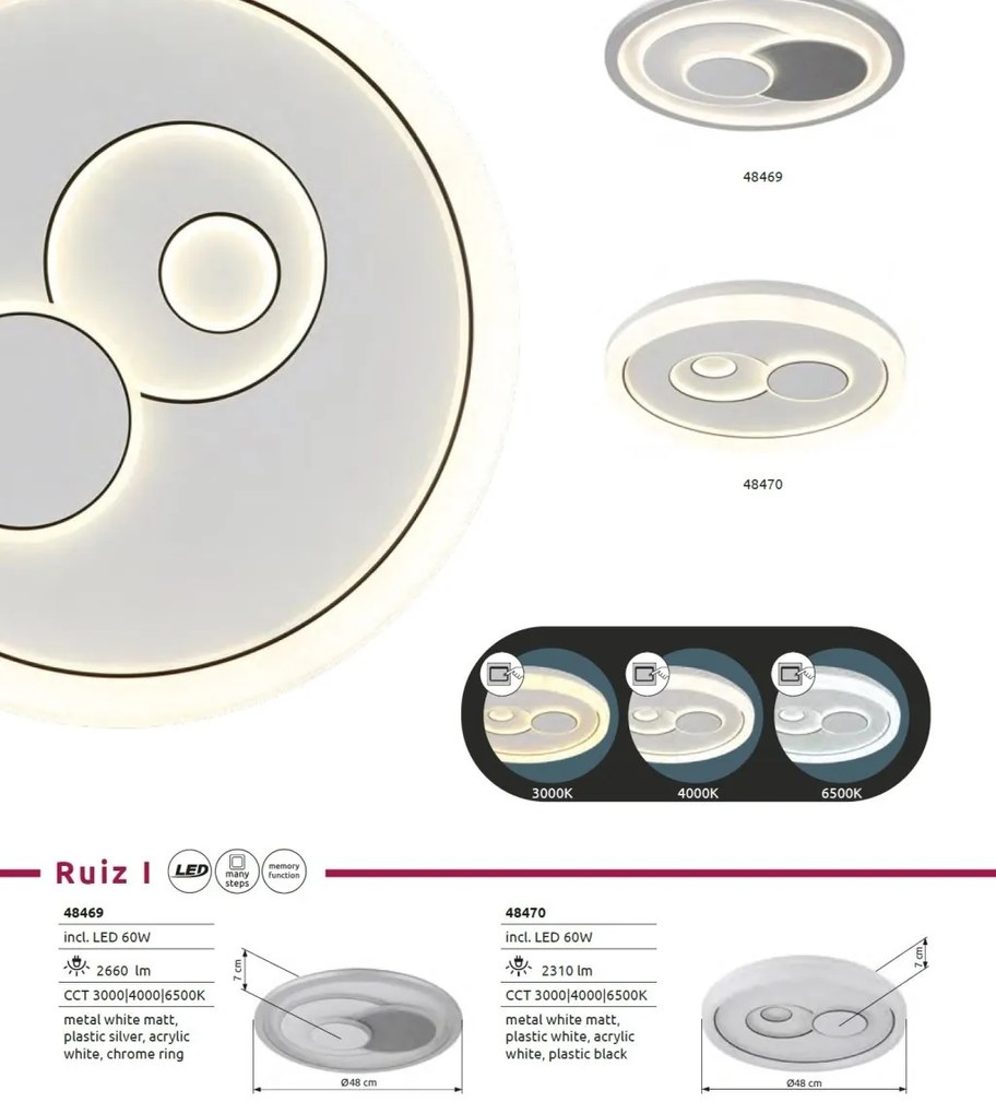 Plafoniera LED slim CCT culorile pot fi fixate RUIZ I