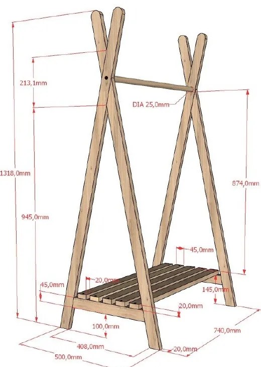 Cuier pentru copii în culoare naturală din lemn de stejar 74x132 cm Forrest – Vipack