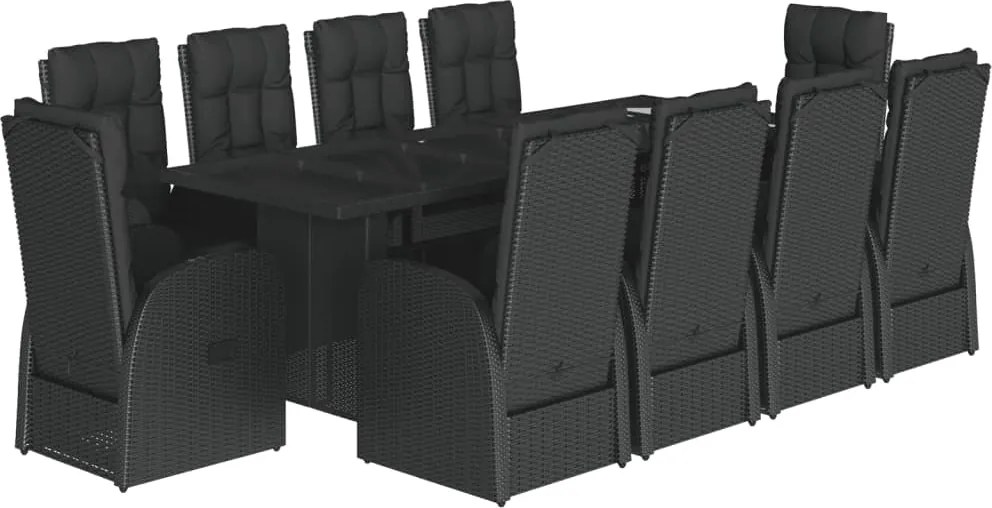 vidaXL Set mobilier de exterior cu perne, 11 piese, negru, poliratan