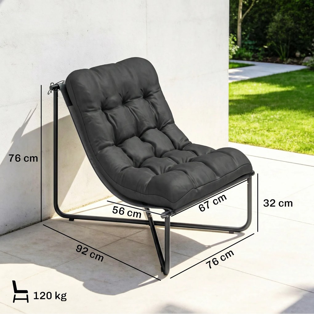 Outsunny Fotoliu lounge outdoor, fotoliu ergonomic de grădină cu pernă prietenoasă pielii, șezut lat, cadru din oțel, gri închis | Aosom Romania