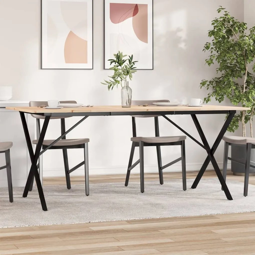 vidaXL Masă de bucătărie, cadru X, 180x90x75cm lemn masiv pin și Oţel