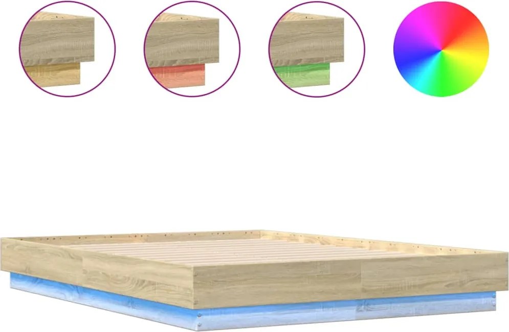 vidaXL Cadru de pat cu lumini LED, stejar sonoma, 120x190 cm