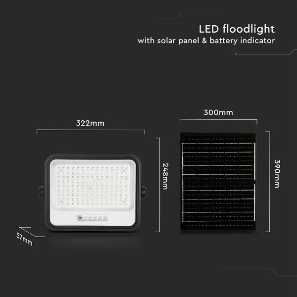 Proiector solar LED dimabil LED/300W/3,2V IP65 15000 mAh negru + telecomandă
