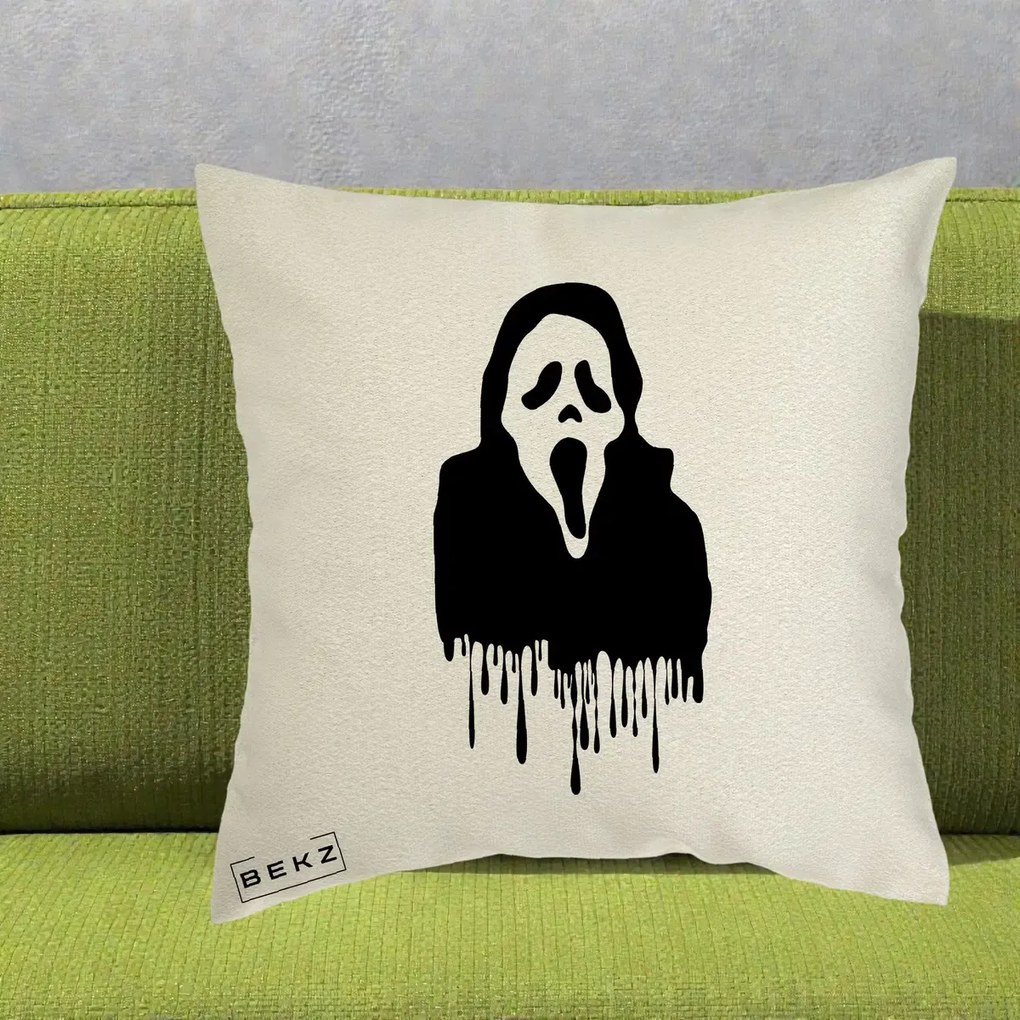 Perna Personalizata Halloween Ghostface Scream Picurand, 40x40 cm, Ecru, Husa Detasabila, Perna Inclusa, BEKZ®
