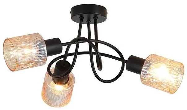 Lustra aplicata 3 becuri metal negru, sticla chihlimbar Knot