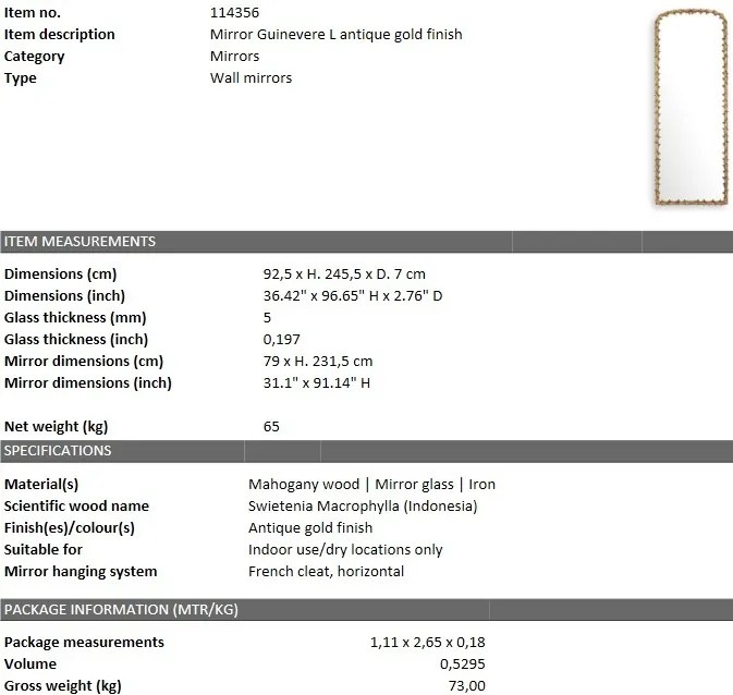 Oglinda decorativa design LUX Guinevere L 114356 HZ