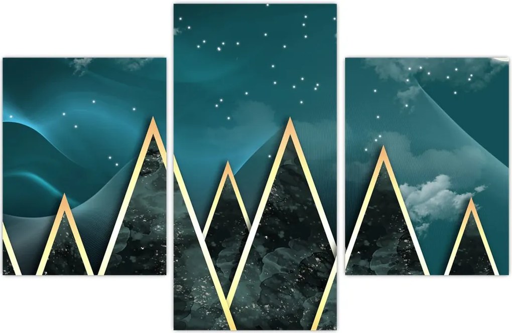 Tablou - Lună plină deasupra munțiilor aurii (90x60 cm)