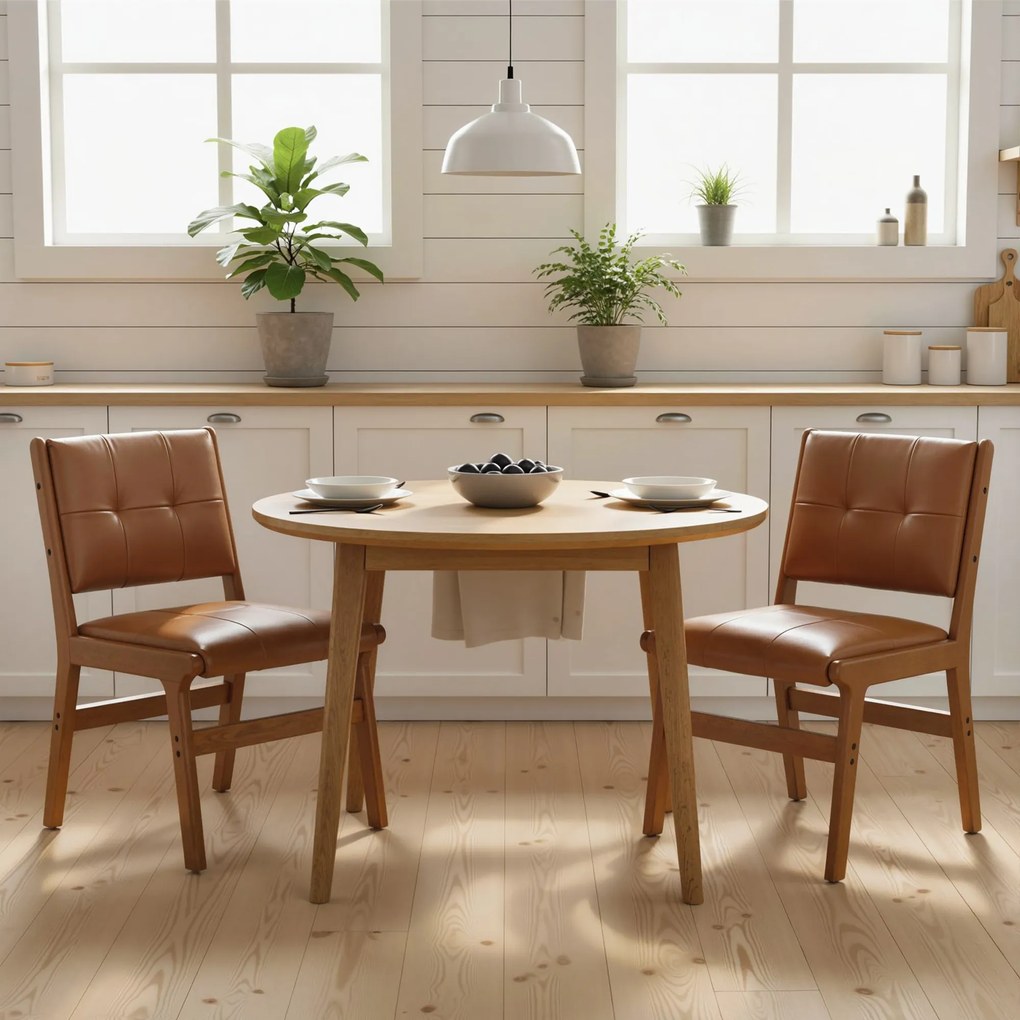 HOMCOM Set de 2 scaune de dining tapițate în PU șezut căptușit picioare din lemn pentru living maro | Aosom Romania