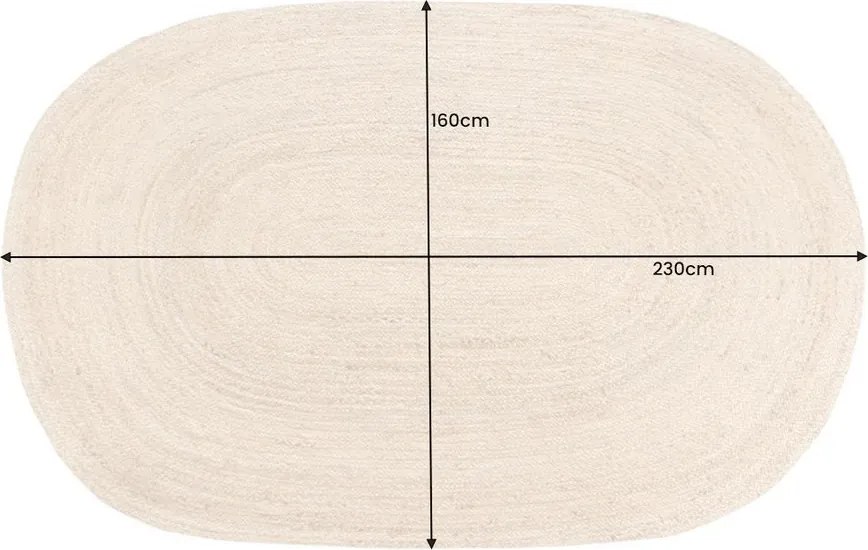 Covor oval din iuta, fabricat manual din fibra naturala, PURE NATURE 160x230cm