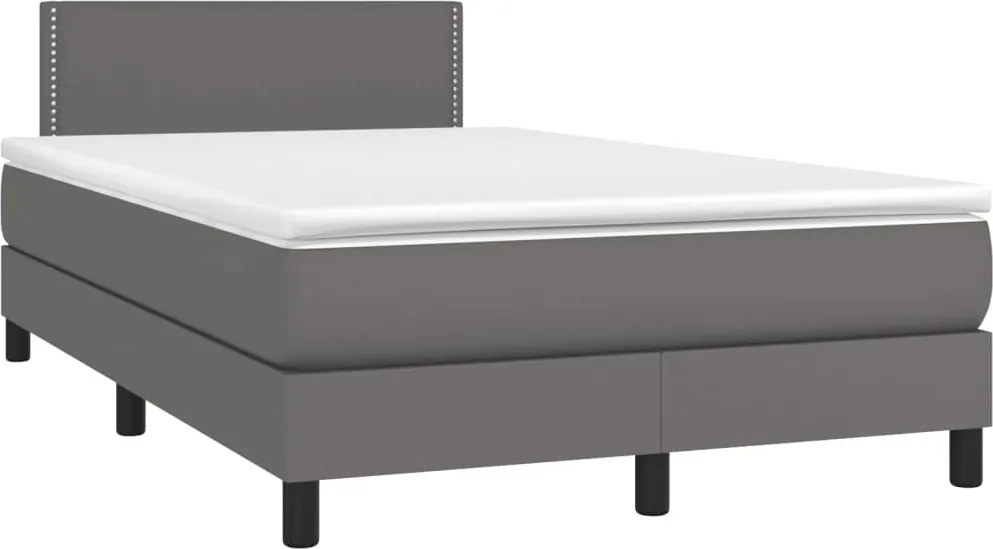 vidaXL Pat box spring cu saltea, gri, 120x190 cm, piele ecologică