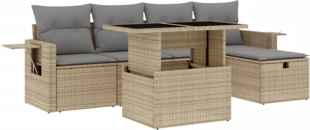 vidaXL Set canapele de grădină cu perne, 6 piese, bej, poliratan
