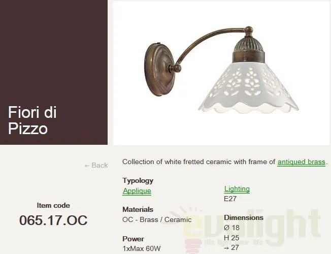 Aplica de perete rustic fabricata manual diam.18cm Fiori di Pizzo 065.17.OC