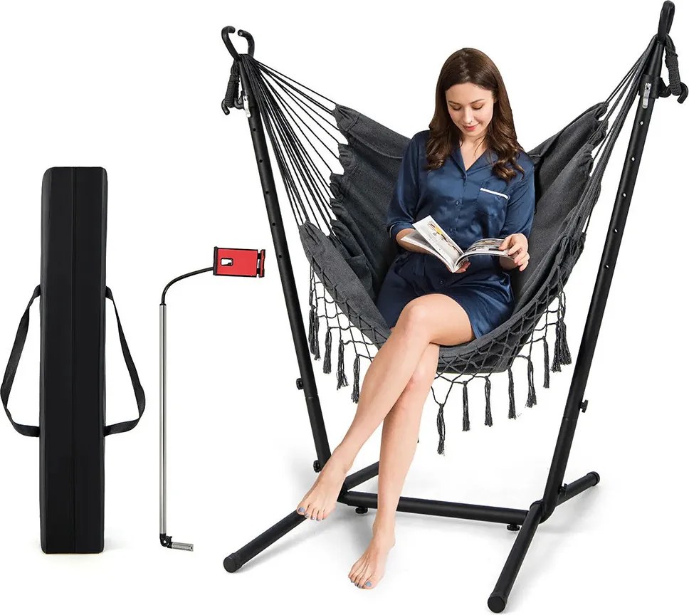 Scaun suspendat cu înălțime reglabilă și suport pentru telefon