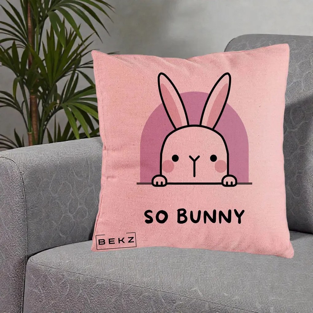 Perna Decorativa So Bunny Kawaii, 40x40 cm, Roz, Husa Detasabila, Perna Inclusa, BEKZ®