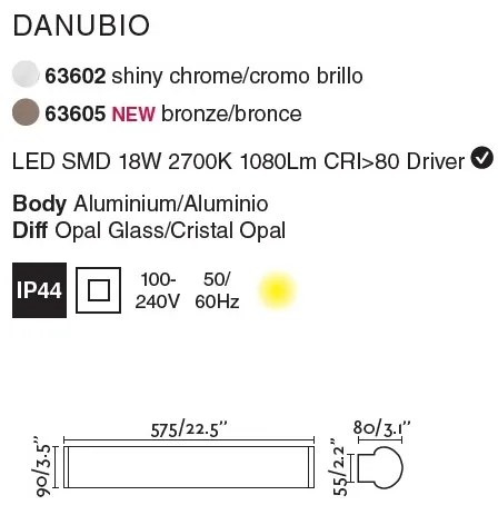 Aplica LED pentru oglinda baie moderna IP44 DANUBIO 18W 63605