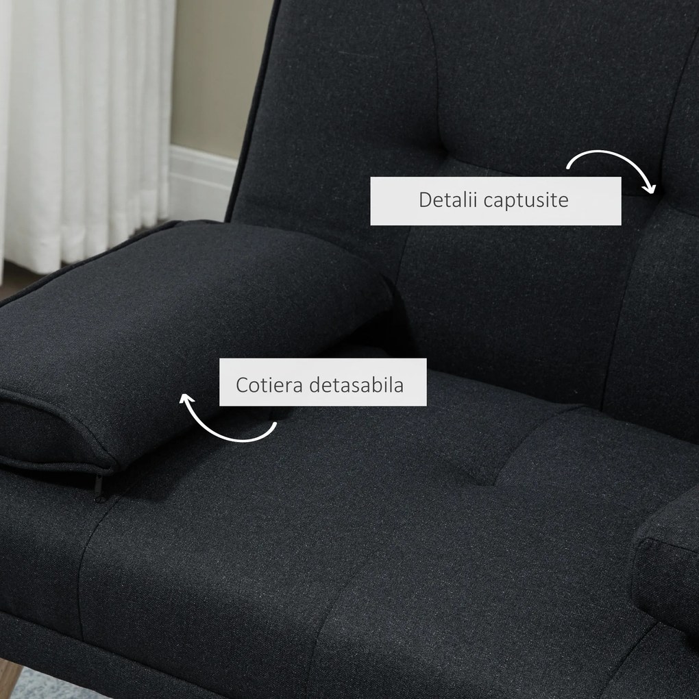 HOMCOM Canapea Extensibilă cu 3 Locuri, 2 Brațe Detașabile și Suport pentru Pahare, 181x77x78 cm, Gri antracit | Aosom Romania