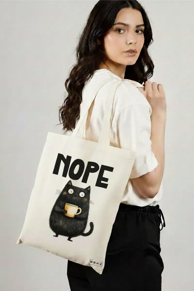 Sacosa de Panza pentru Cumparaturi, Geanta Tote, model Nope, 38 x 34.5 cm, Alba, BEKZ®