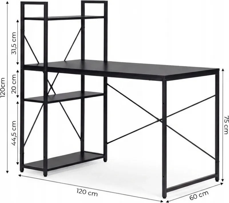 Birou cu raft LOFTY 120x60 cm, negru