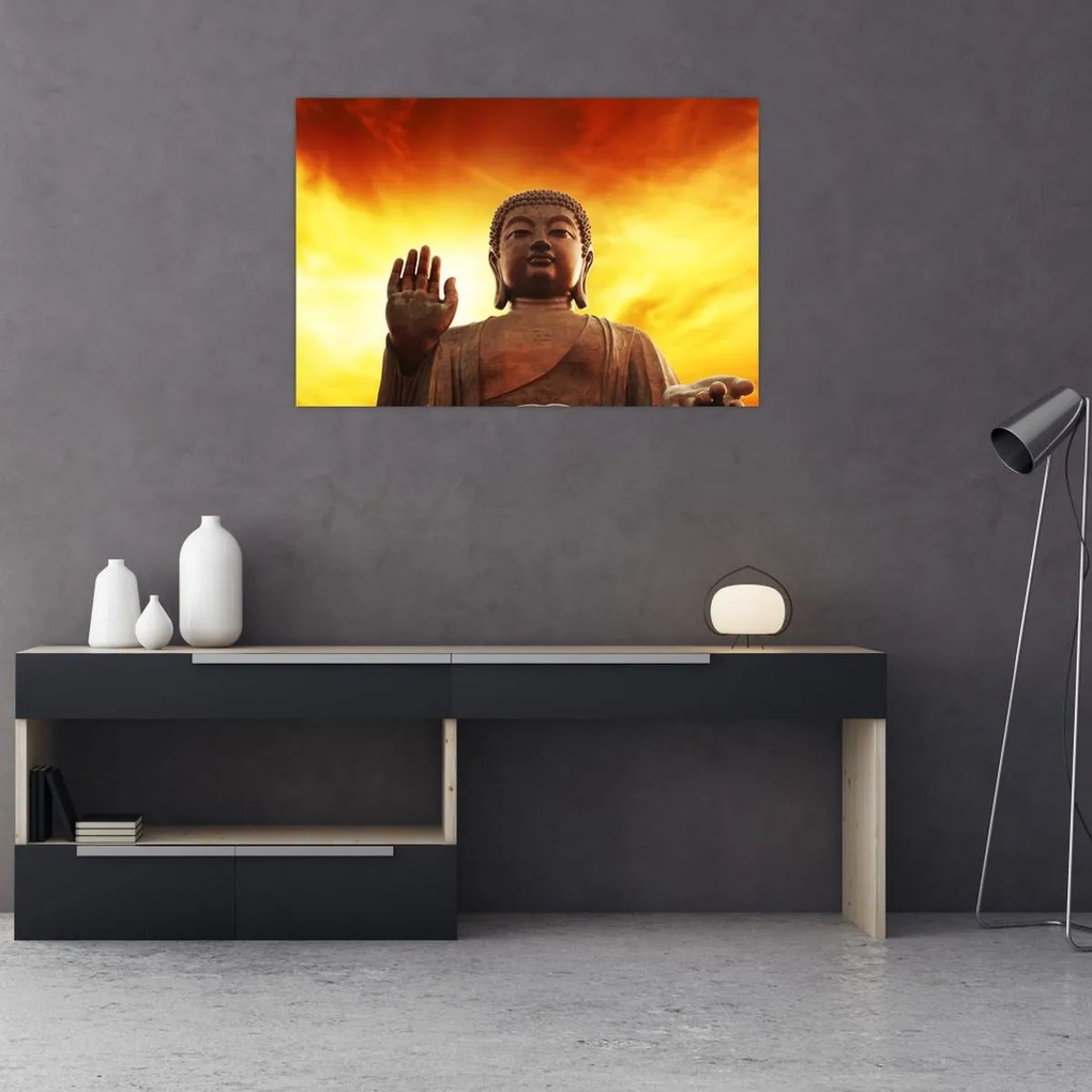 Tablou - Buddha cu fundal roșu și galben (90x60 cm)