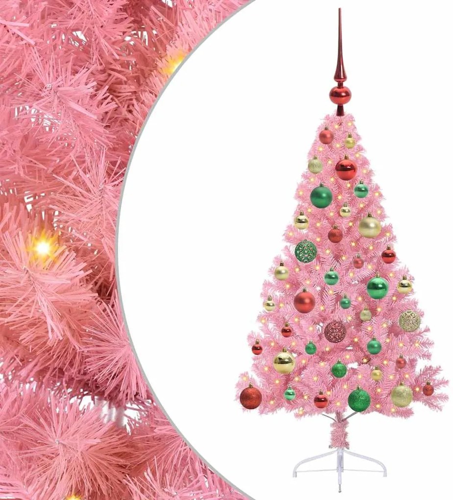 vidaXL Pom de Crăciun artificial pre-iluminat Roz 120 cm PVC
