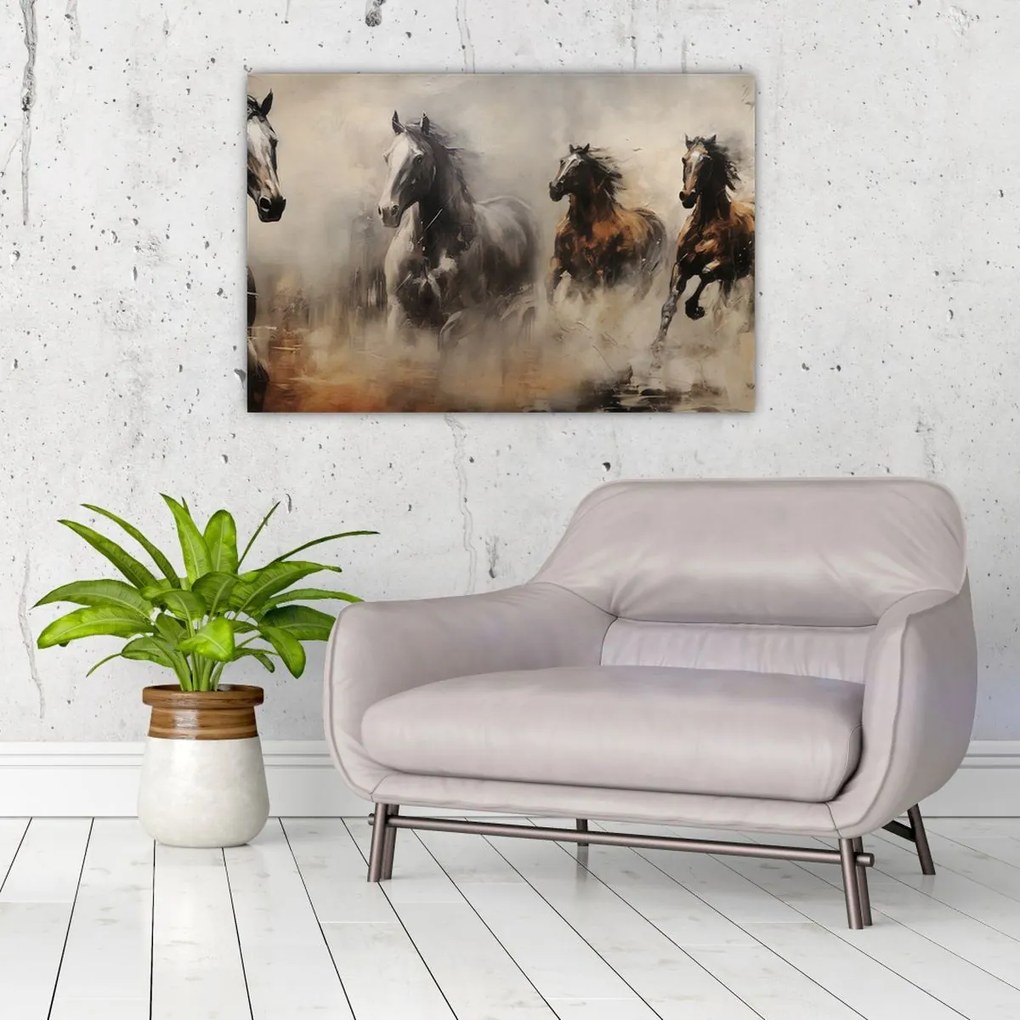 Tablou - Pictură în ulei de cai (90x60 cm)