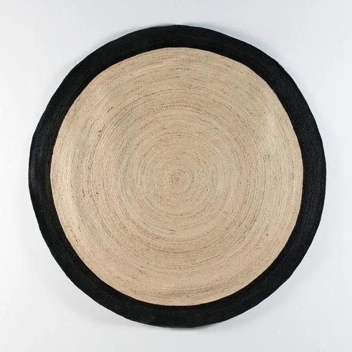 Covor rotund din iuta, realizat manual, DOON 200cm, alb/ negru 80914/00 TN