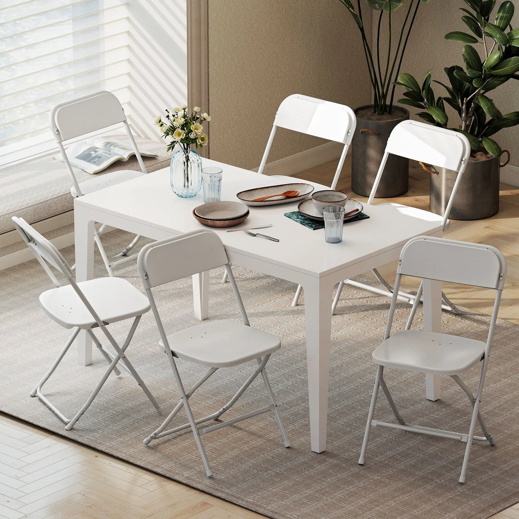 HOMCOM Set de 6 Scaune Pliabile din PP cu Orificii de Drenaj, Scaune Pliabile Salva-Spațiu Portabile din Oțel, Scaun Pliabil de Interior pentru Casă, Birou, Bucătărie, Evenimente, 45x49x79,5 cm, Alb | Aosom Romania