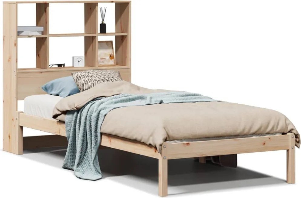 vidaXL Pat cu bibliotecă fără saltea, 90x200 cm, lemn masiv pin