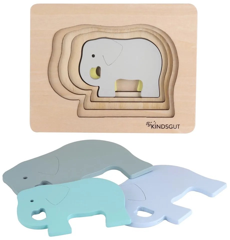 Puzzle din lemn pentru copii Kindsgut Elefant