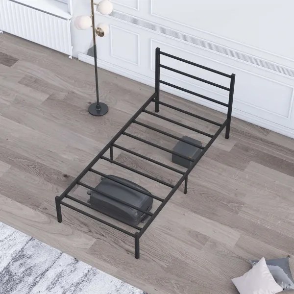 Pat metalic FERON 90x200 cm, negru, capacitate de încărcare 120 kg