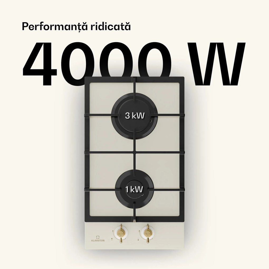 Klarstein Victoria Domino, plită pe gaz, 2 arzătoare, arzătoare Sabaf, plită ceramică, design retro