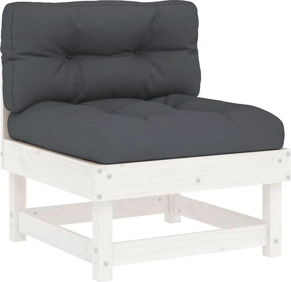 vidaXL Canapea de mijloc cu perne, alb, lemn masiv de pin